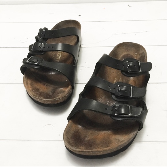 Birkenstock Shoes - BIRKENSTOCK Florida black leather sandal 8